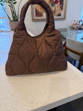 Only Quilted Chocolate Brown Puffer Tote